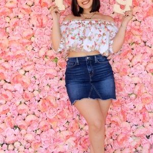 Off the shoulder white top w/ embroidered flowers